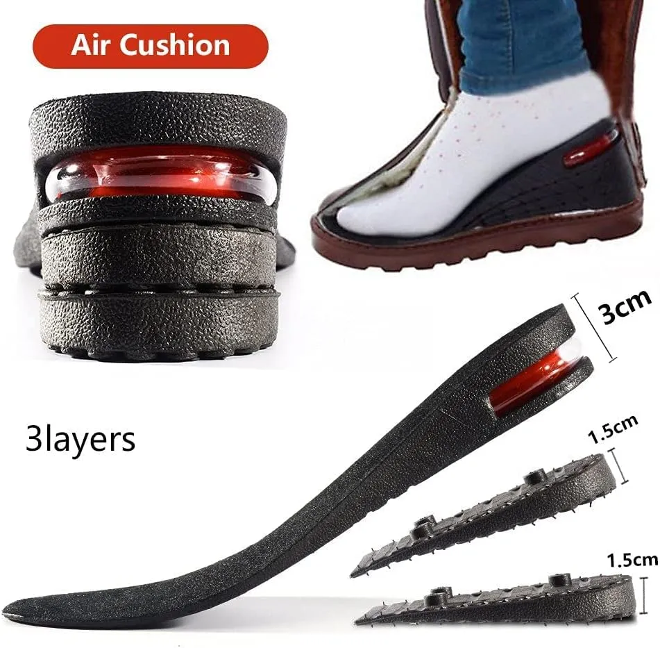 Height Increase Insole 3-Layer Air Cushion Heel Insert Lift Shoes Insole for Men and Women Invisible Elevator Adjustable Insoles
