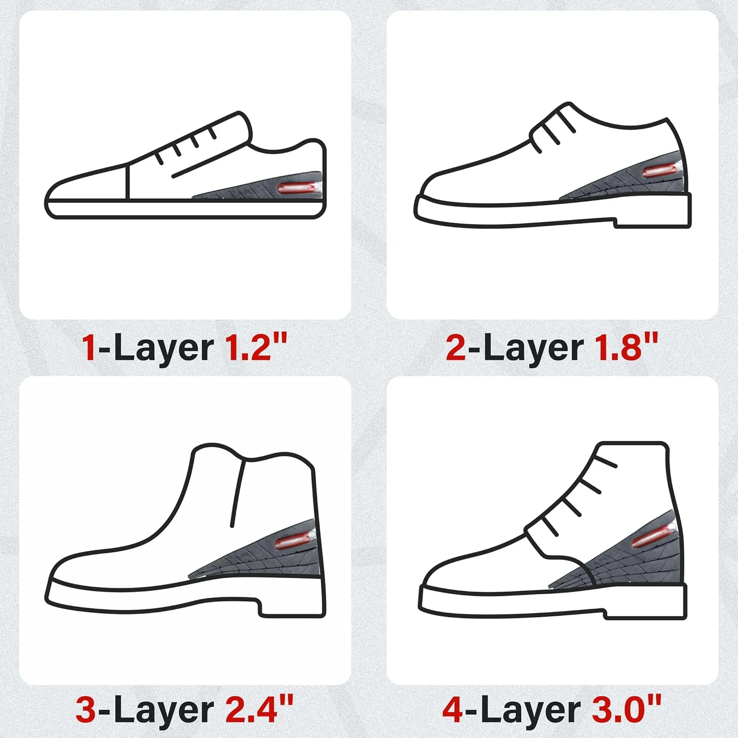 Height Increase Insoles 3-Layer Air up Shoe Lifts Elevator Shoes Insole -6 cm (2.4 inches) Heels Lift Inserts for Men and Women