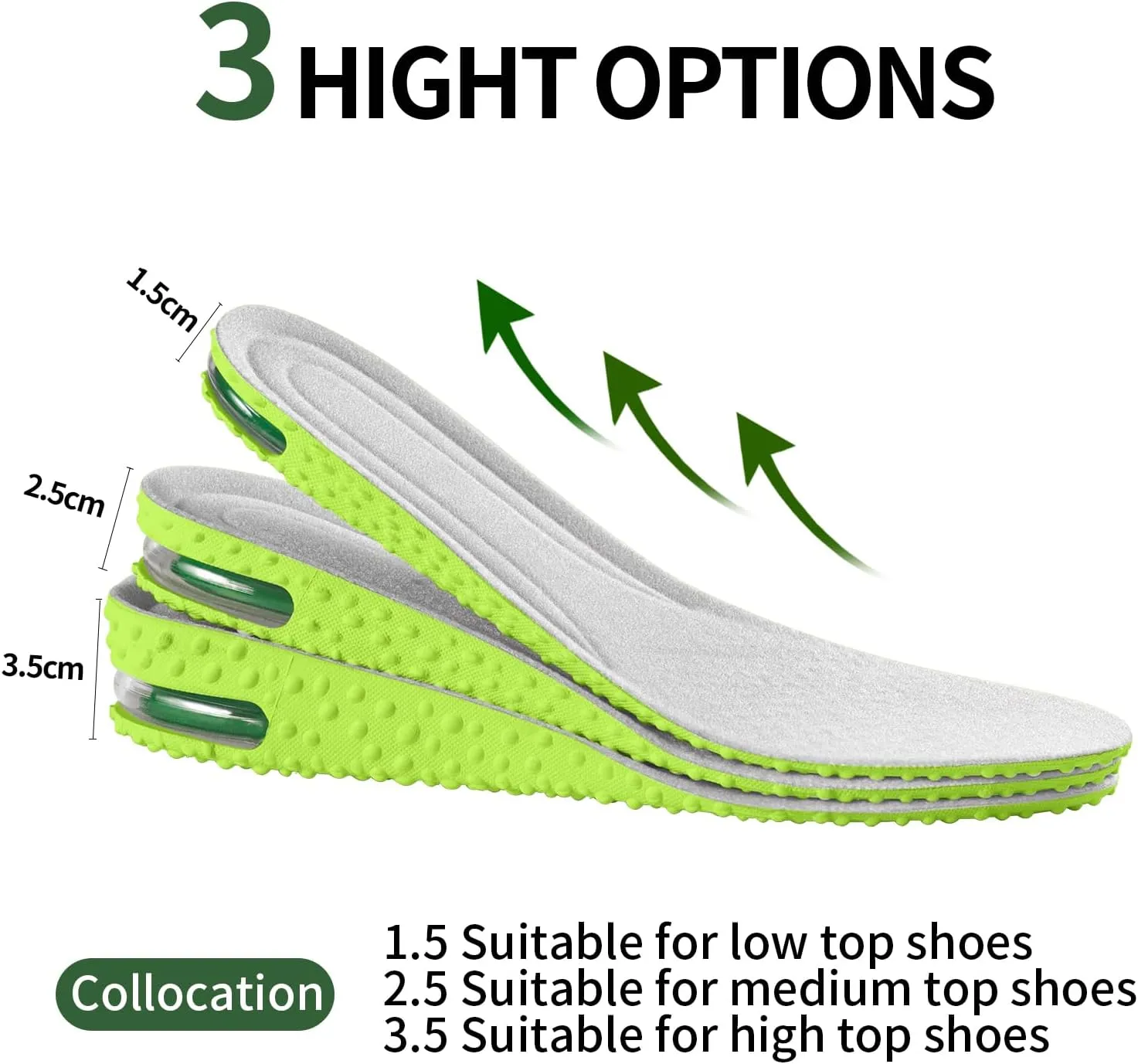 Height Increase Insoles Air Cushion Taller Shoe Insoles Heel Insert for Men and Women,Heel Cushioning Shock Absorption,Relieve Foot Pain 1 Pair