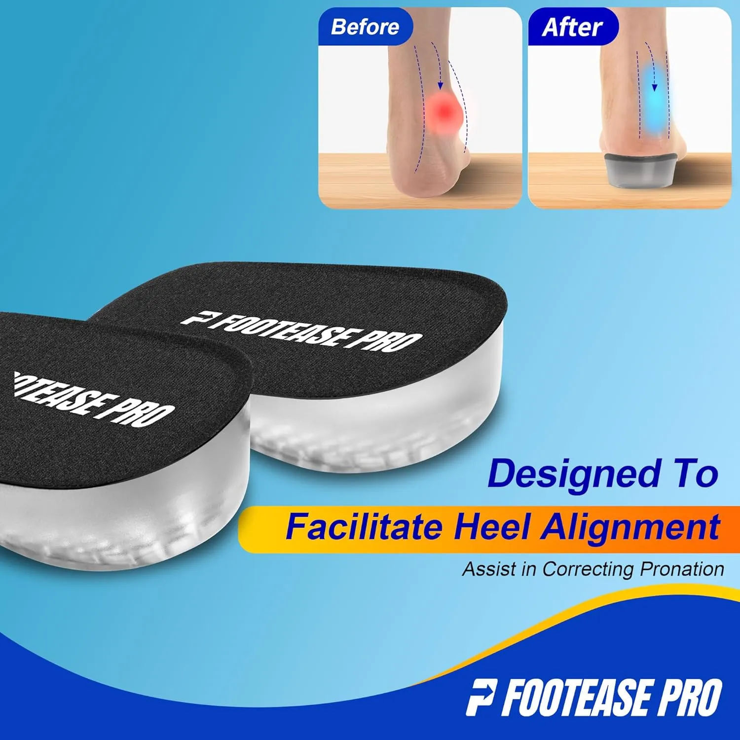 Height Increase Insoles, Gel Heel Lift Inserts for Pain Relief & Shock Absorption, Ideal for Heel Pain, Achilles Tendonitis, Plantar Fasciitis, and Foot Discomfort