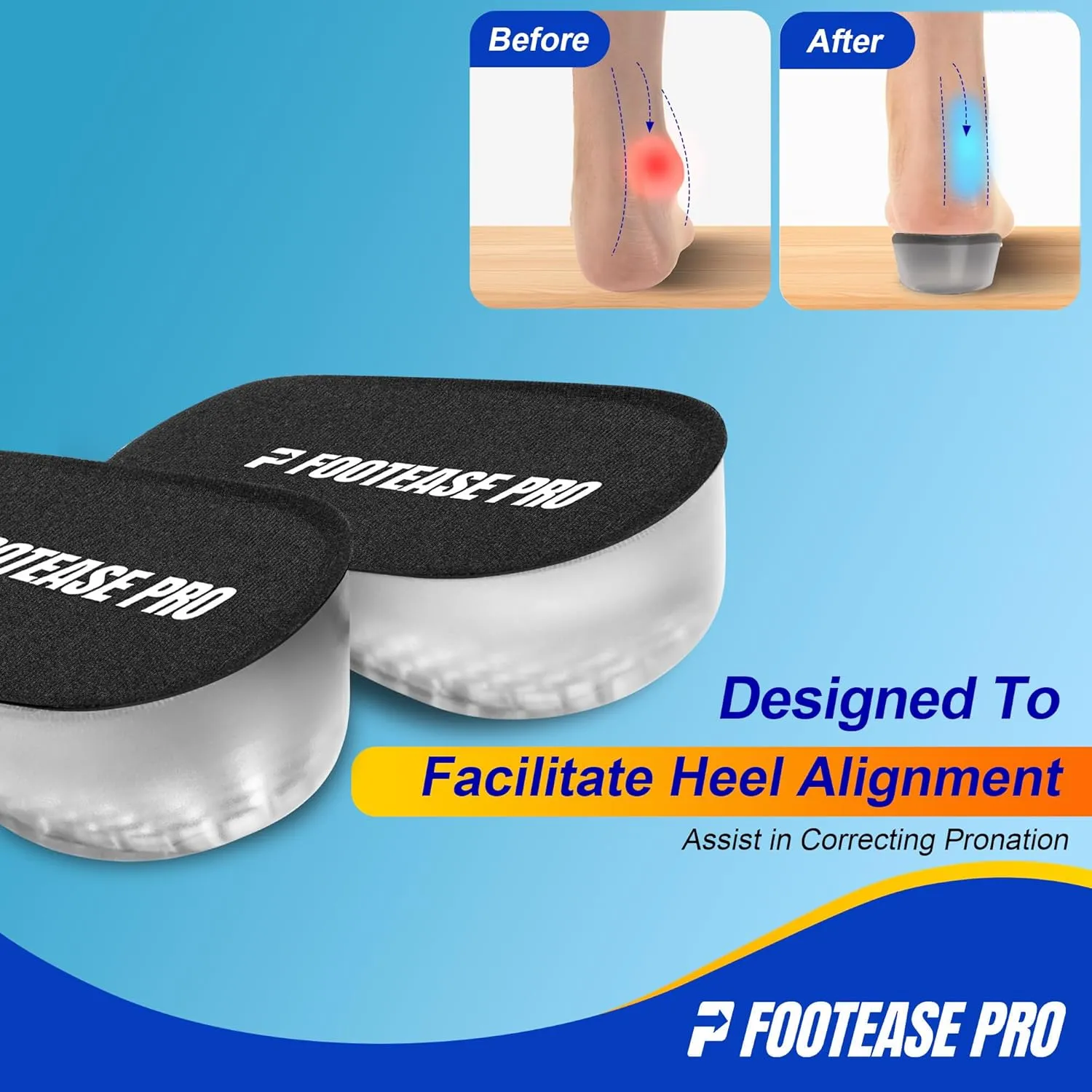 Height Increase Insoles, Gel Heel Lift Inserts for Pain Relief & Shock Absorption, Ideal for Heel Pain, Achilles Tendonitis, Plantar Fasciitis, and Foot Discomfort