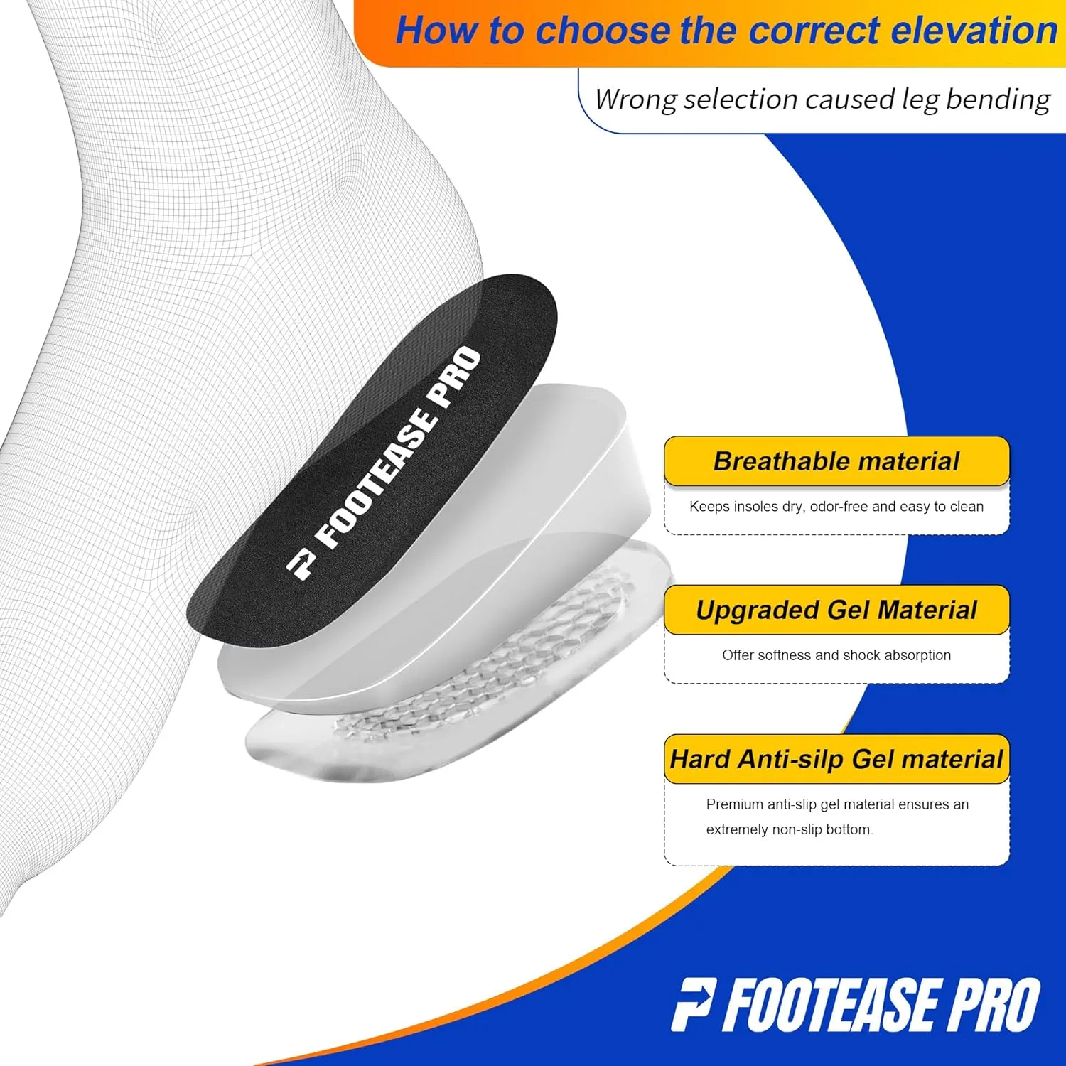 Height Increase Insoles, Gel Heel Lift Inserts for Pain Relief & Shock Absorption, Ideal for Heel Pain, Achilles Tendonitis, Plantar Fasciitis, and Foot Discomfort