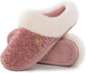 HomeTop Women's Comfy Clog Slippers Soft Warm Non-slip Indoor House Shoes with Fuzzy Collar