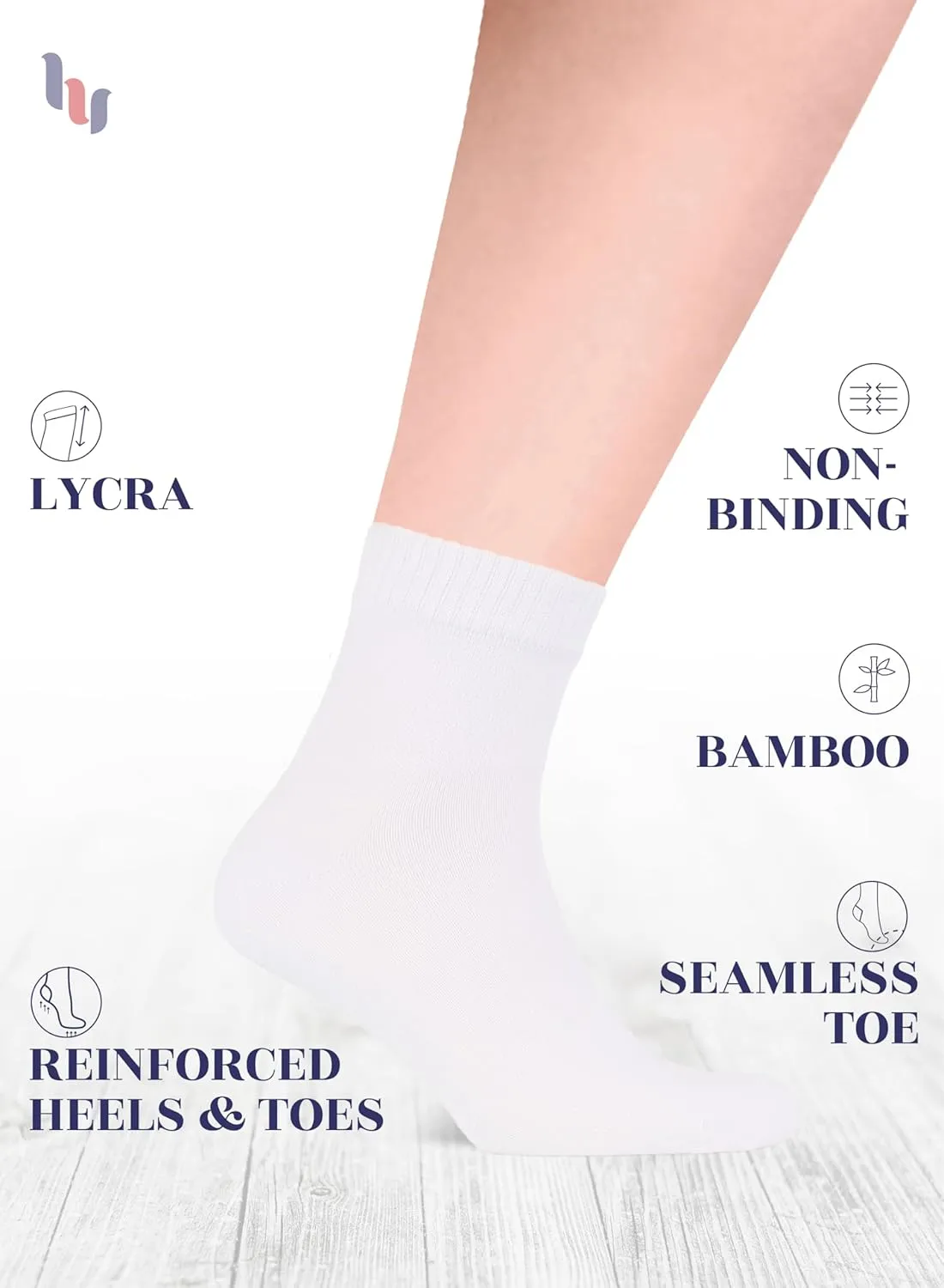 Hugh Ugoli Diabetic Socks for Men, Loose Ankle Socks, Bamboo, Extra-Wide, Thin, Seamless Toe, Non-Binding Top, 4 or 8 Pairs