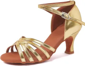 iCKER Women's Professional Latin Dance Shoes Satin Salsa Ballroom Wedding Dancing Shoes 2.4'' Heel 6.5 Gold