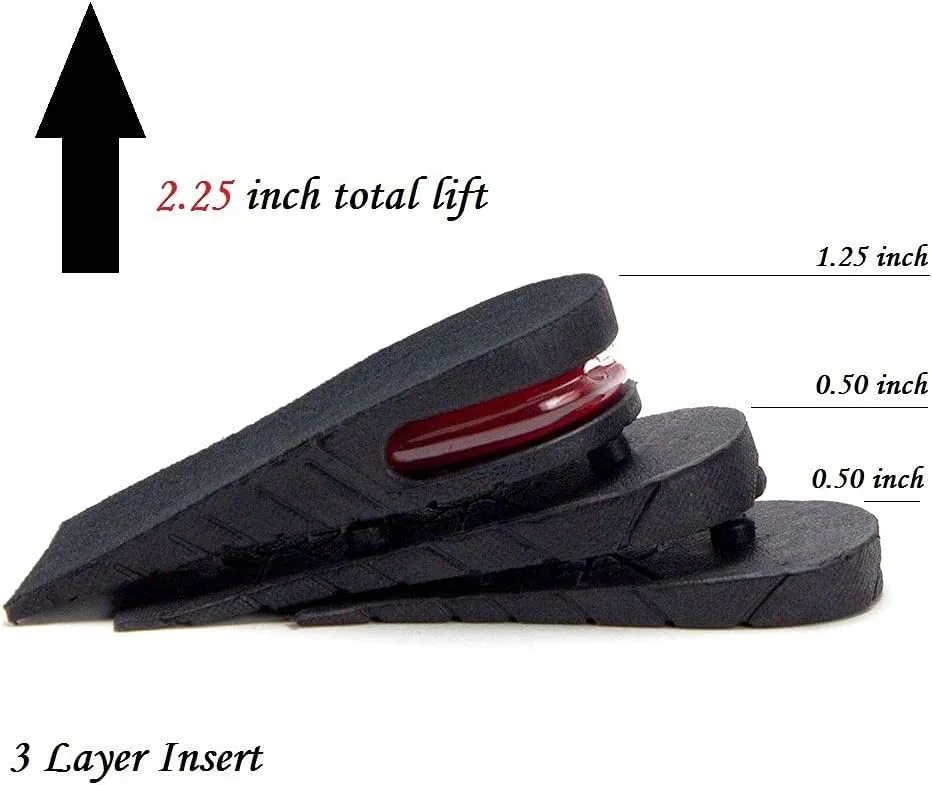 Jazame Height Increase Insoles for Men & Women - 3-Layer Air-Up Elevator Shoes Lift Kit with Arch Support - 2.25" Heels Inserts - Black
