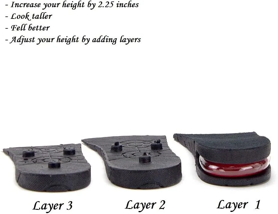 Jazame Height Increase Insoles for Men & Women - 3-Layer Air-Up Elevator Shoes Lift Kit with Arch Support - 2.25" Heels Inserts - Black