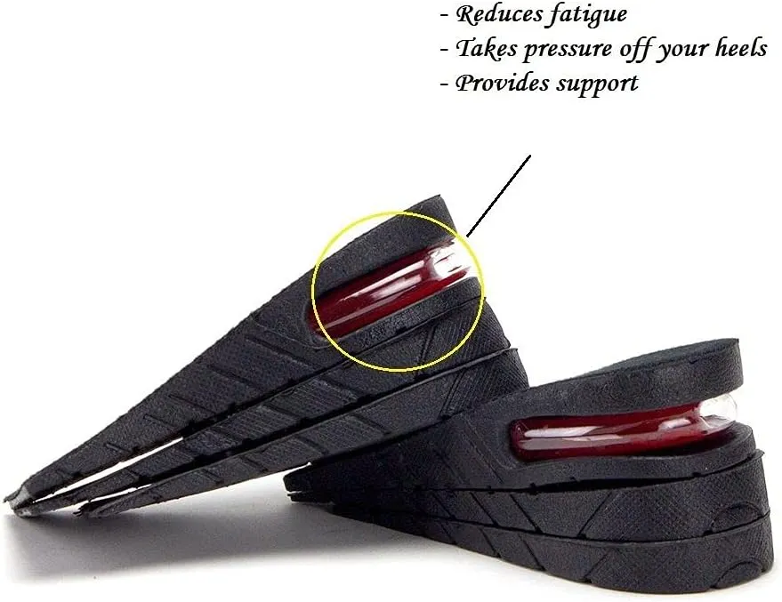 Jazame Height Increase Insoles for Men & Women - 3-Layer Air-Up Elevator Shoes Lift Kit with Arch Support - 2.25" Heels Inserts - Black