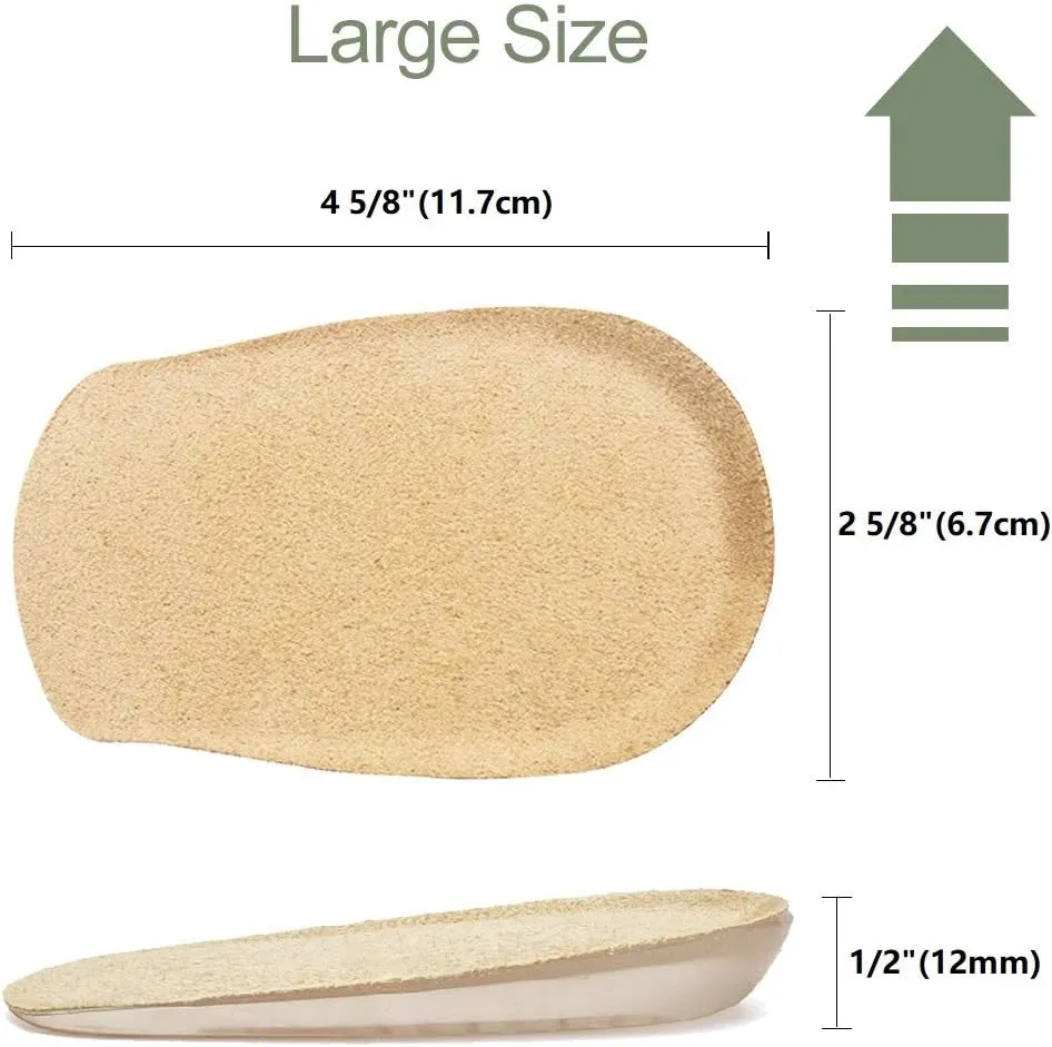 JKcare Gel Heel Lifts, 1/2 Inch Height Increase Insoles for Leg Length Discrepancy - Large Shoe Lifts for Men, Shoe Inserts Comfort Half Foot Pads for Heel Pain