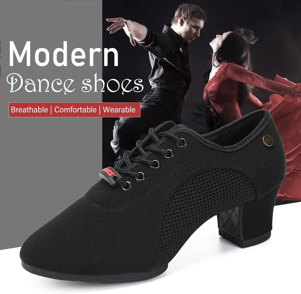 JUODVMP Women's Ballroom Dance Shoes Closed-Toe 2 inch Heel Split-Sole Salsa Professional Practice Shoes Low Heel Dance Shoes