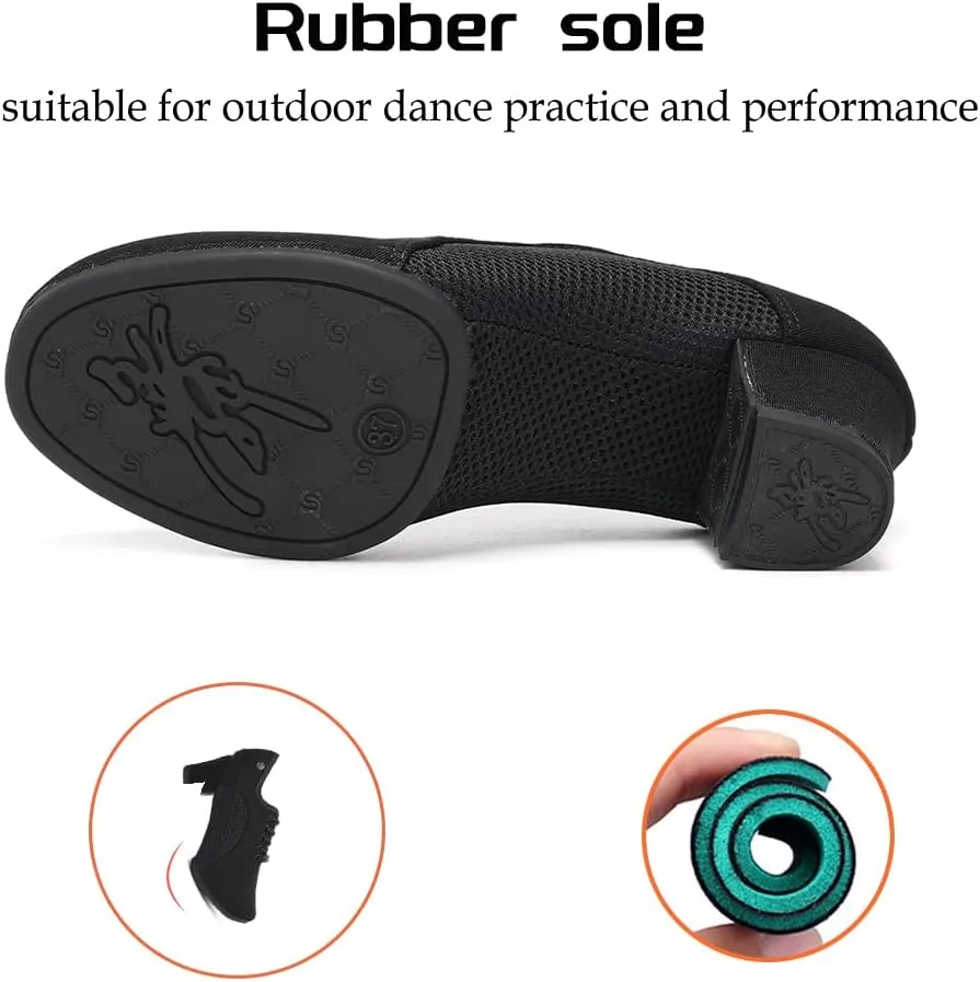 JUODVMP Women's Ballroom Dance Shoes Closed-Toe 2 inch Heel Split-Sole Salsa Professional Practice Shoes Low Heel Dance Shoes