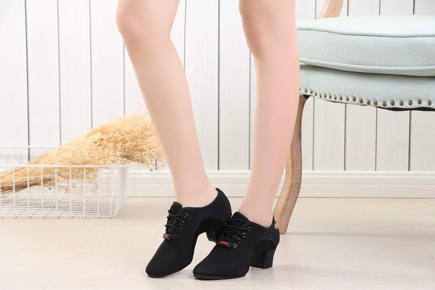JUODVMP Women's Ballroom Dance Shoes Closed-Toe 2 inch Heel Split-Sole Salsa Professional Practice Shoes Low Heel Dance Shoes