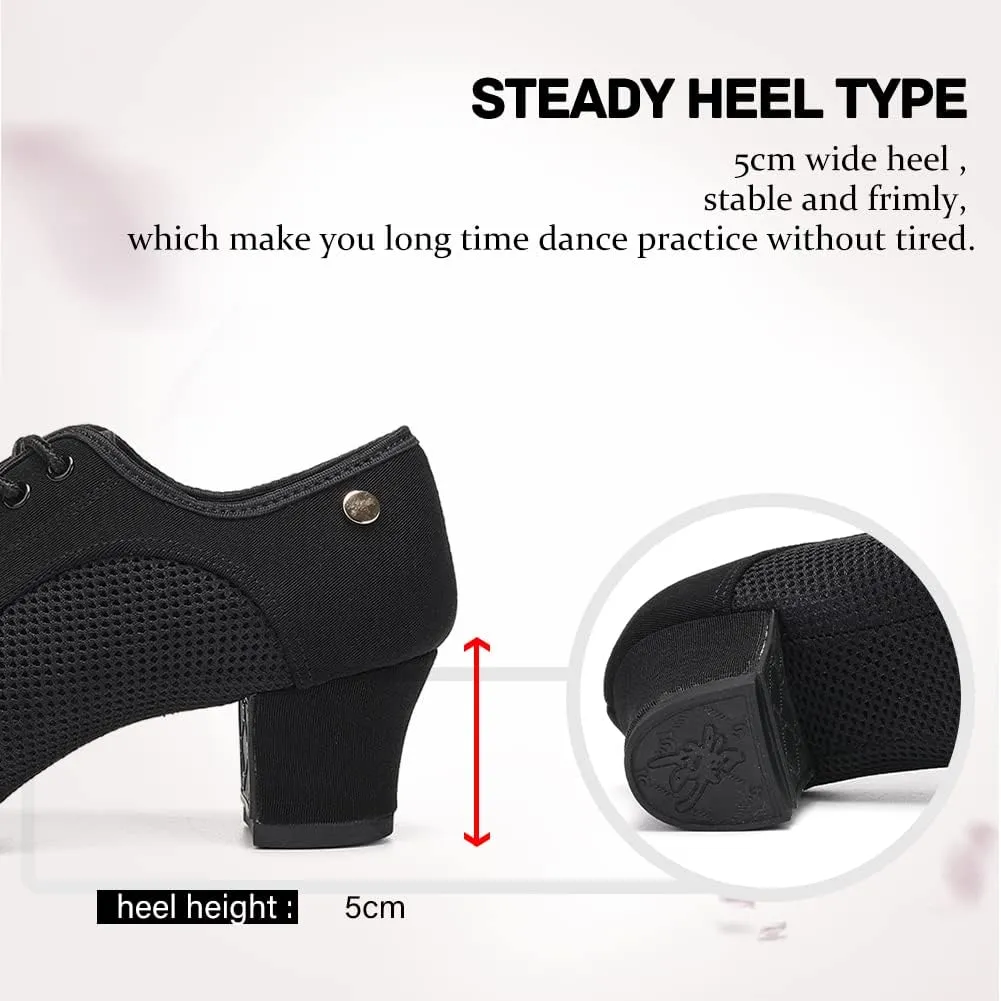 JUODVMP Women's Ballroom Dance Shoes Closed-Toe 2 inch Heel Split-Sole Salsa Professional Practice Shoes Low Heel Dance Shoes