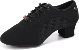 JUODVMP Women's Ballroom Dance Shoes Closed-Toe 2 inch Heel Split-Sole Salsa Professional Practice Shoes Low Heel Dance Shoes
