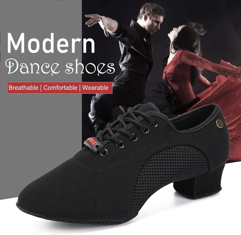 JUODVMP Women's Ballroom Dance Shoes Closed-Toe 2 inch Heel Split-Sole Salsa Professional Practice Shoes Low Heel Dance Shoes