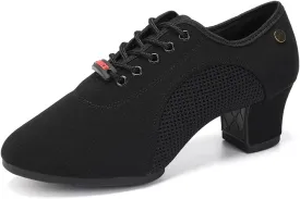 JUODVMP Women's Ballroom Dance Shoes Closed-Toe 2 inch Heel Split-Sole Salsa Professional Practice Shoes Low Heel Dance Shoes