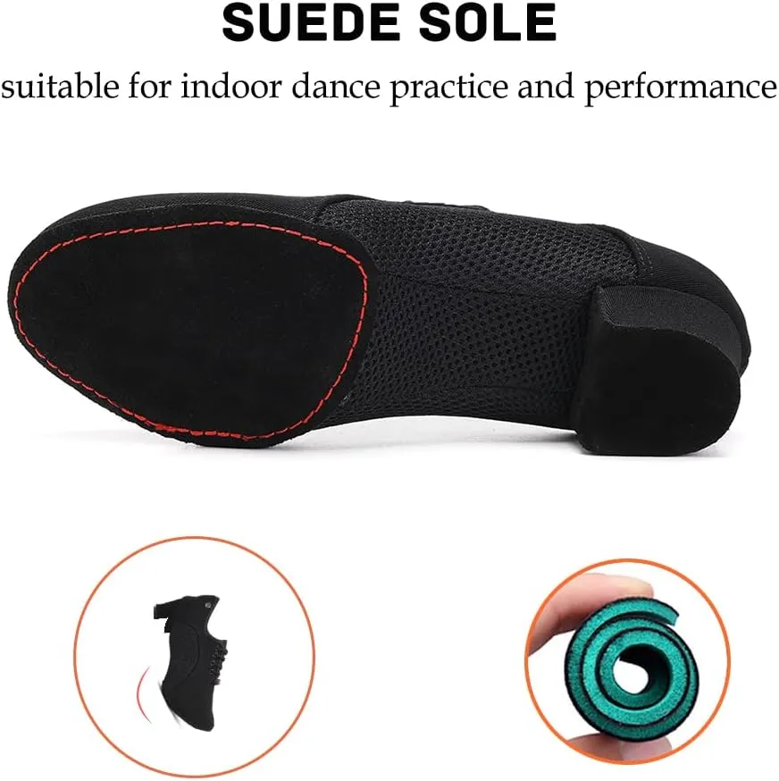JUODVMP Women's Ballroom Dance Shoes Closed-Toe 2 inch Heel Split-Sole Salsa Professional Practice Shoes Low Heel Dance Shoes