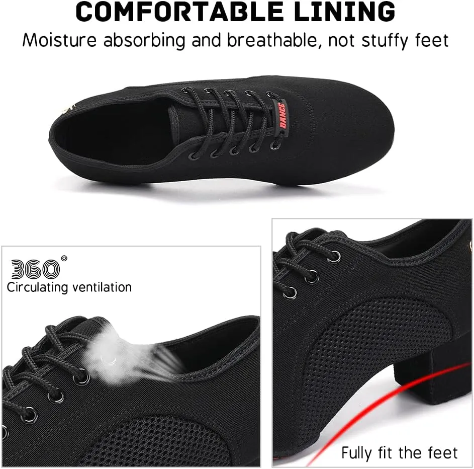 JUODVMP Women's Ballroom Dance Shoes Closed-Toe 2 inch Heel Split-Sole Salsa Professional Practice Shoes Low Heel Dance Shoes