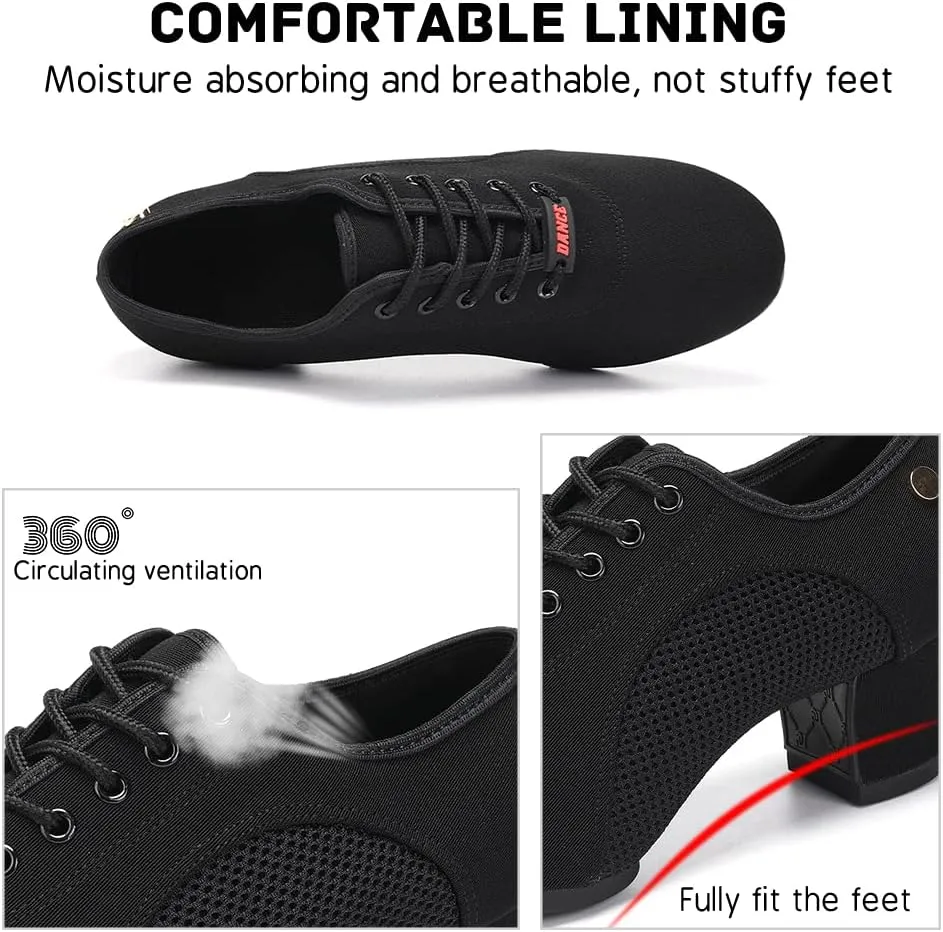 JUODVMP Women's Ballroom Dance Shoes Closed-Toe 2 inch Heel Split-Sole Salsa Professional Practice Shoes Low Heel Dance Shoes