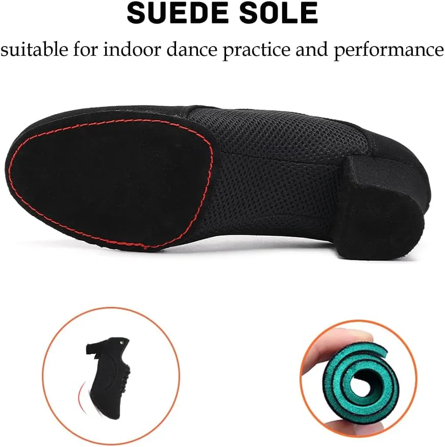 JUODVMP Women's Ballroom Dance Shoes Closed-Toe 2 inch Heel Split-Sole Salsa Professional Practice Shoes Low Heel Dance Shoes