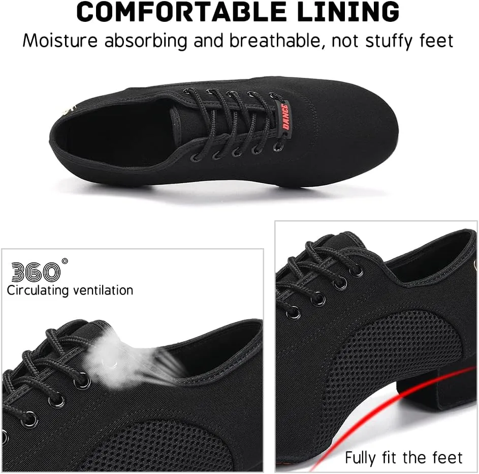 JUODVMP Women's Ballroom Dance Shoes Closed-Toe 2 inch Heel Split-Sole Salsa Professional Practice Shoes Low Heel Dance Shoes