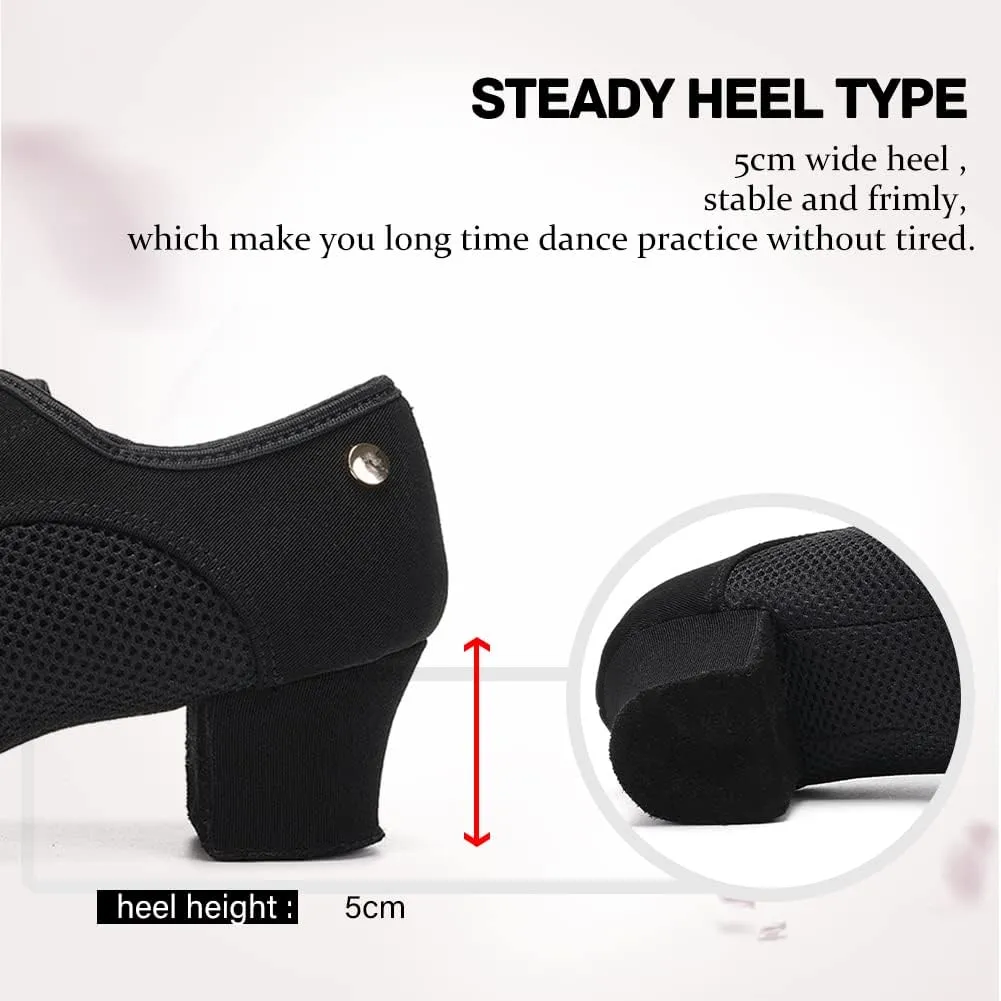 JUODVMP Women's Ballroom Dance Shoes Closed-Toe 2 inch Heel Split-Sole Salsa Professional Practice Shoes Low Heel Dance Shoes