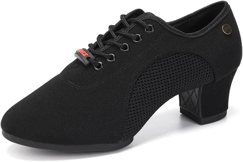 JUODVMP Women's Ballroom Dance Shoes Closed-Toe 2 inch Heel Split-Sole Salsa Professional Practice Shoes Low Heel Dance Shoes