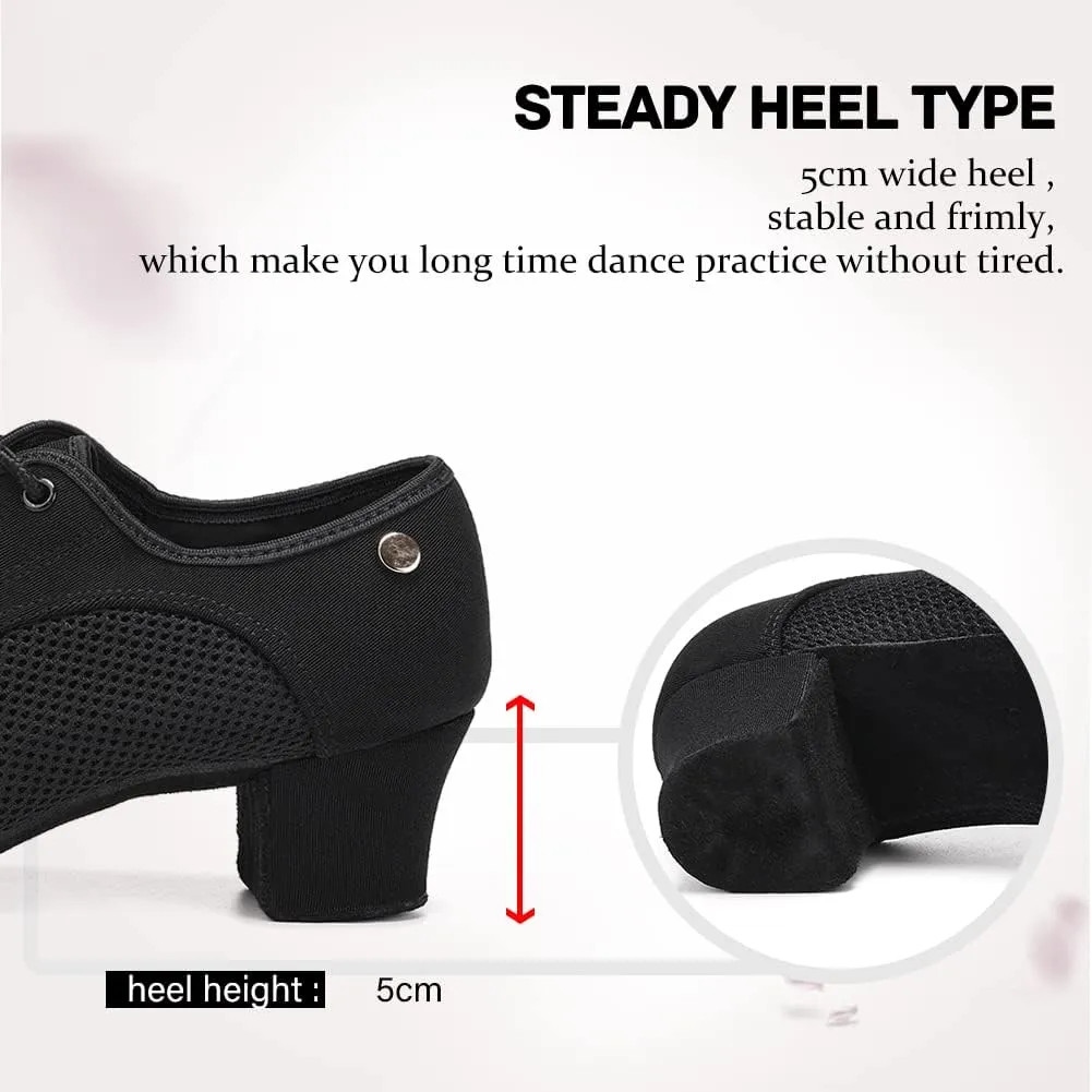 JUODVMP Women's Ballroom Dance Shoes Closed-Toe 2 inch Heel Split-Sole Salsa Professional Practice Shoes Low Heel Dance Shoes