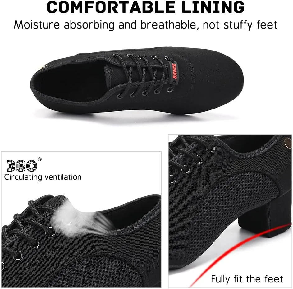JUODVMP Women's Ballroom Dance Shoes Closed-Toe 2 inch Heel Split-Sole Salsa Professional Practice Shoes Low Heel Dance Shoes