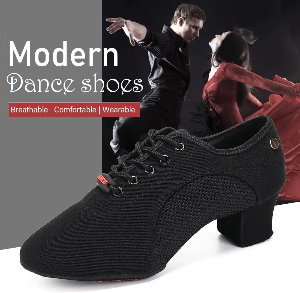 JUODVMP Women's Ballroom Dance Shoes Closed-Toe 2 inch Heel Split-Sole Salsa Professional Practice Shoes Low Heel Dance Shoes