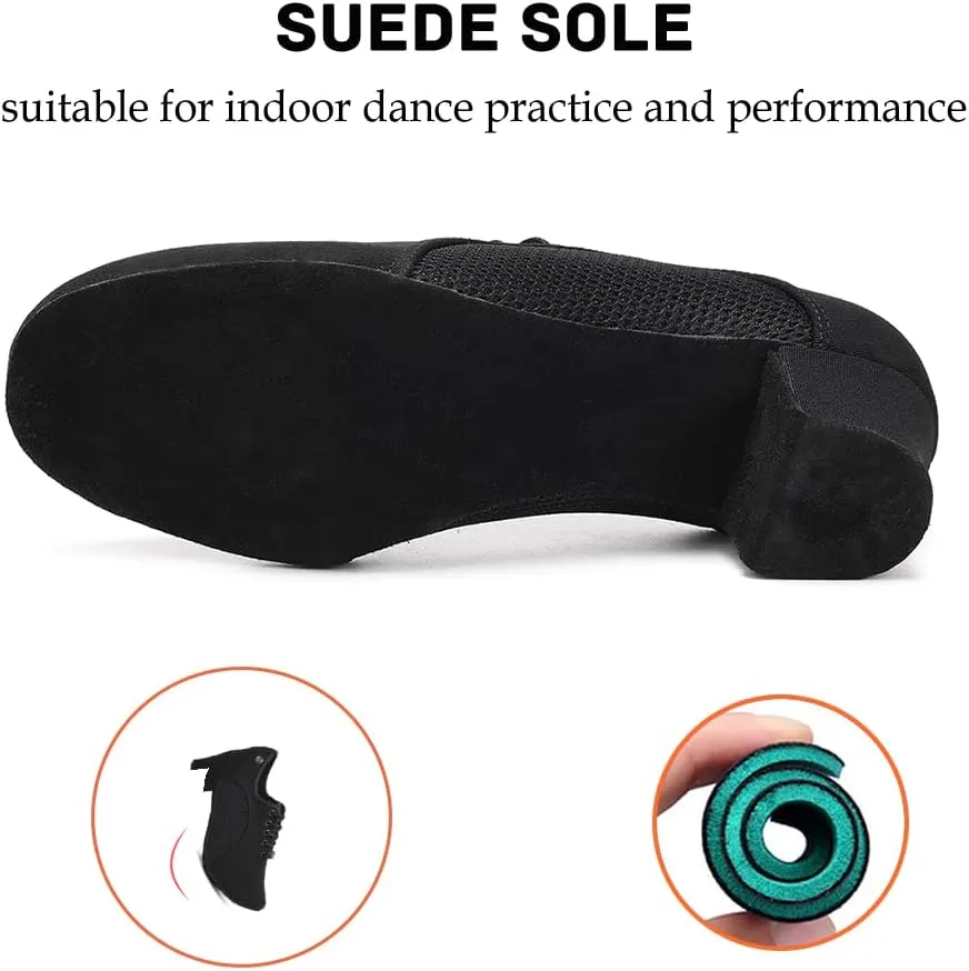 JUODVMP Women's Ballroom Dance Shoes Closed-Toe 2 inch Heel Split-Sole Salsa Professional Practice Shoes Low Heel Dance Shoes