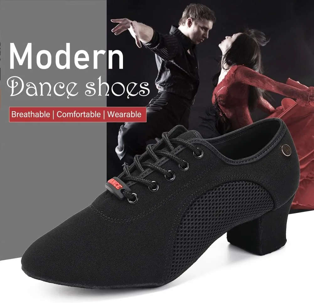 JUODVMP Women's Ballroom Dance Shoes Closed-Toe 2 inch Heel Split-Sole Salsa Professional Practice Shoes Low Heel Dance Shoes
