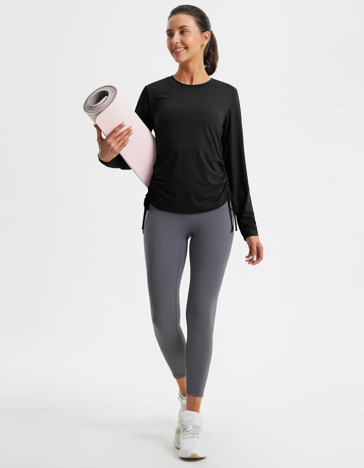 Libin Women's Long Sleeve Workout Tops UPF 50  Sun Protection Shirts Open Back Quick Dry Athletic Yoga Running T Shirt