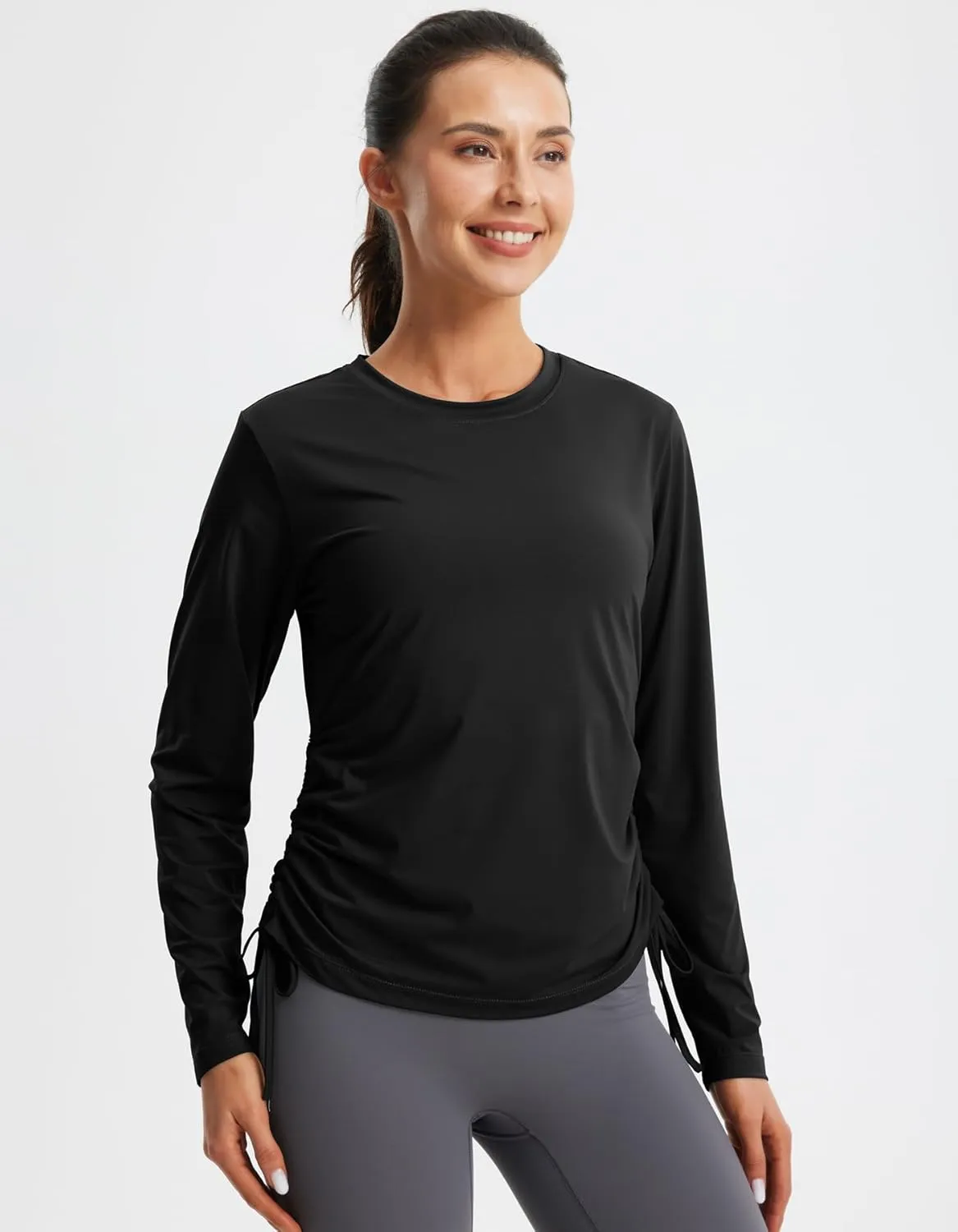 Libin Women's Long Sleeve Workout Tops UPF 50  Sun Protection Shirts Open Back Quick Dry Athletic Yoga Running T Shirt