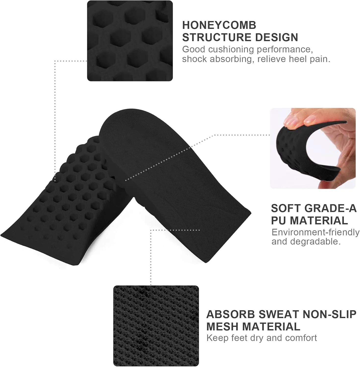 LTOHOE Height Increase Insoles, Heel Shoe Lifts for Achilles Tendonitis and Leg Length Discrepancy, Shoe Inserts to Make You Taller, Heel Cushion Inserts for Men & Women Black 0.6" Height