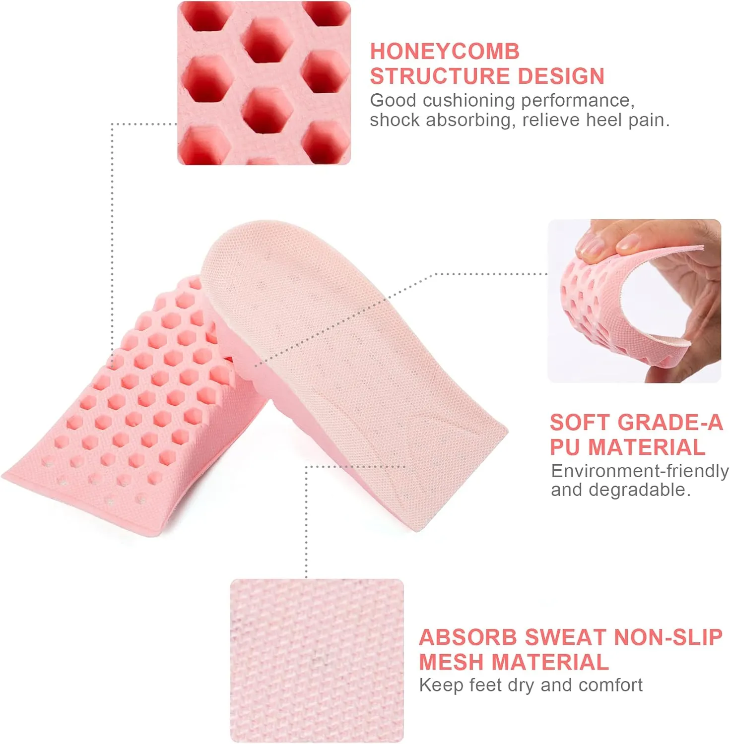 LTOHOE Height Increase Insoles, Heel Shoe Lifts for Achilles Tendonitis and Leg Length Discrepancy, Shoe Inserts to Make You Taller, Heel Cushion Inserts for Men & Women Pink 1" Height