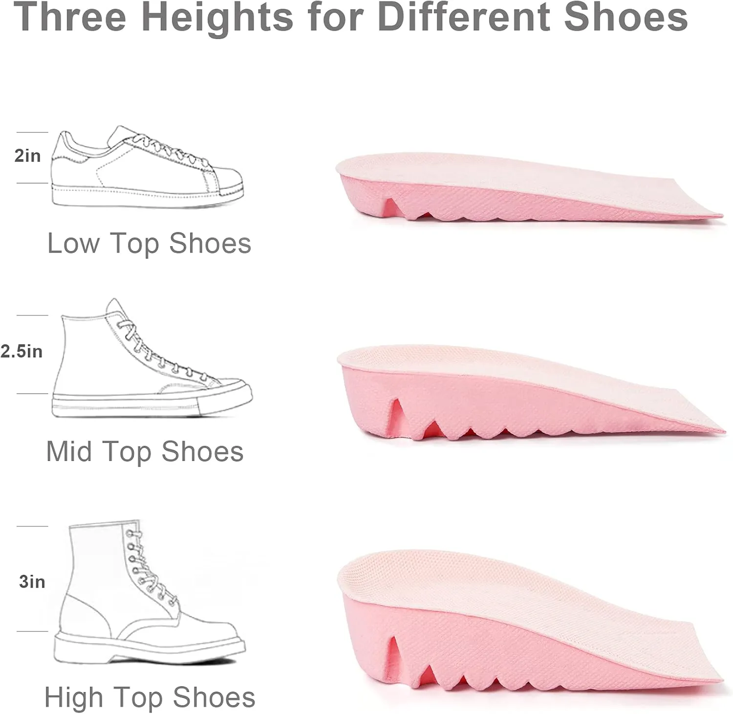 LTOHOE Height Increase Insoles, Heel Shoe Lifts for Achilles Tendonitis and Leg Length Discrepancy, Shoe Inserts to Make You Taller, Heel Cushion Inserts for Men & Women Pink 1" Height