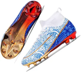 MEBAMY Men's Football Cleats High-Tops Comfortable - Gold-Plated Sole Spikes Soccer Boots for Turf AG