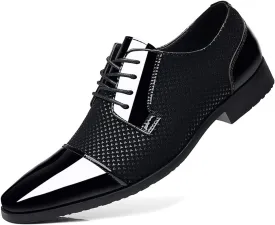 Men's Modern Cap Toe Patent Leather Tuxedo Dress Shoes Formal Business Lace up Oxfords Wedding Prom