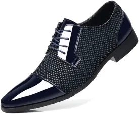 Men's Modern Cap Toe Patent Leather Tuxedo Dress Shoes Formal Business Lace up Oxfords Wedding Prom