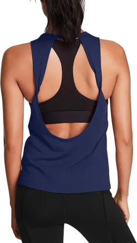 Mippo Workout Tops for Women Open Back Yoga Shirts Tank Tops Athletic Tops Gym Workout Clothes