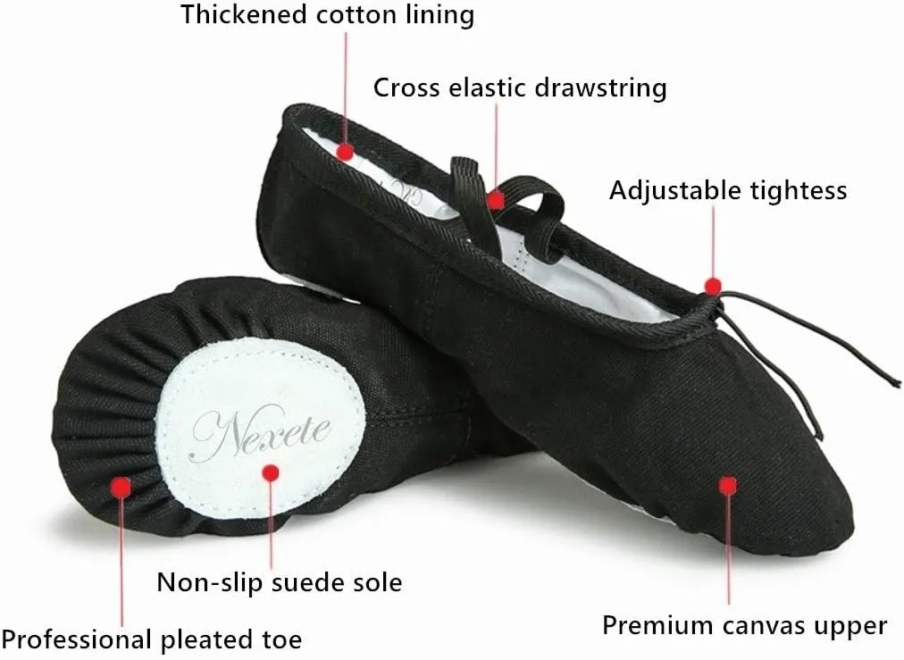 Nexete Ballet Shoes Slippers Classic Canvas Split-Sole Dance Slippers for Toddler Kid Girl Boy Women