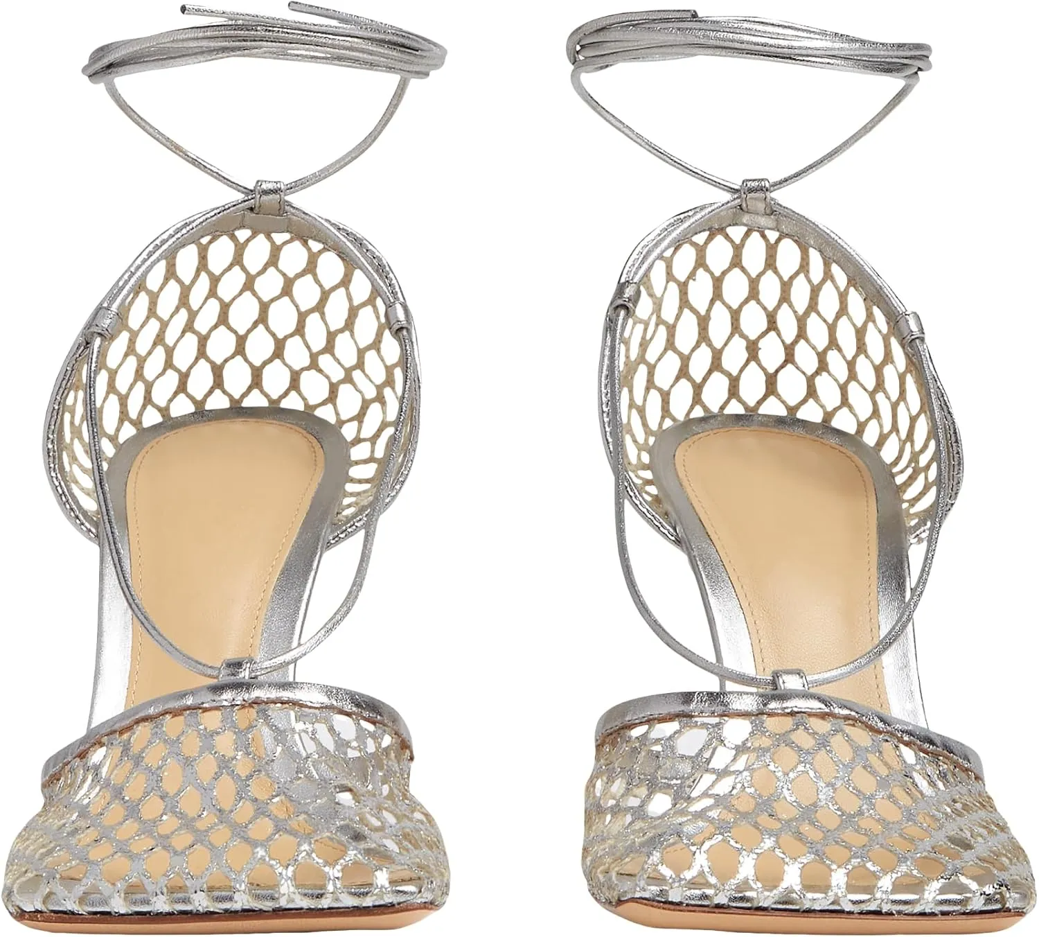 Olomisa Mesh Heels for Women - Wrap-up Heels with Square Toe & Strappy Fishnet Design