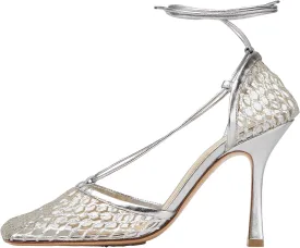 Olomisa Mesh Heels for Women - Wrap-up Heels with Square Toe & Strappy Fishnet Design