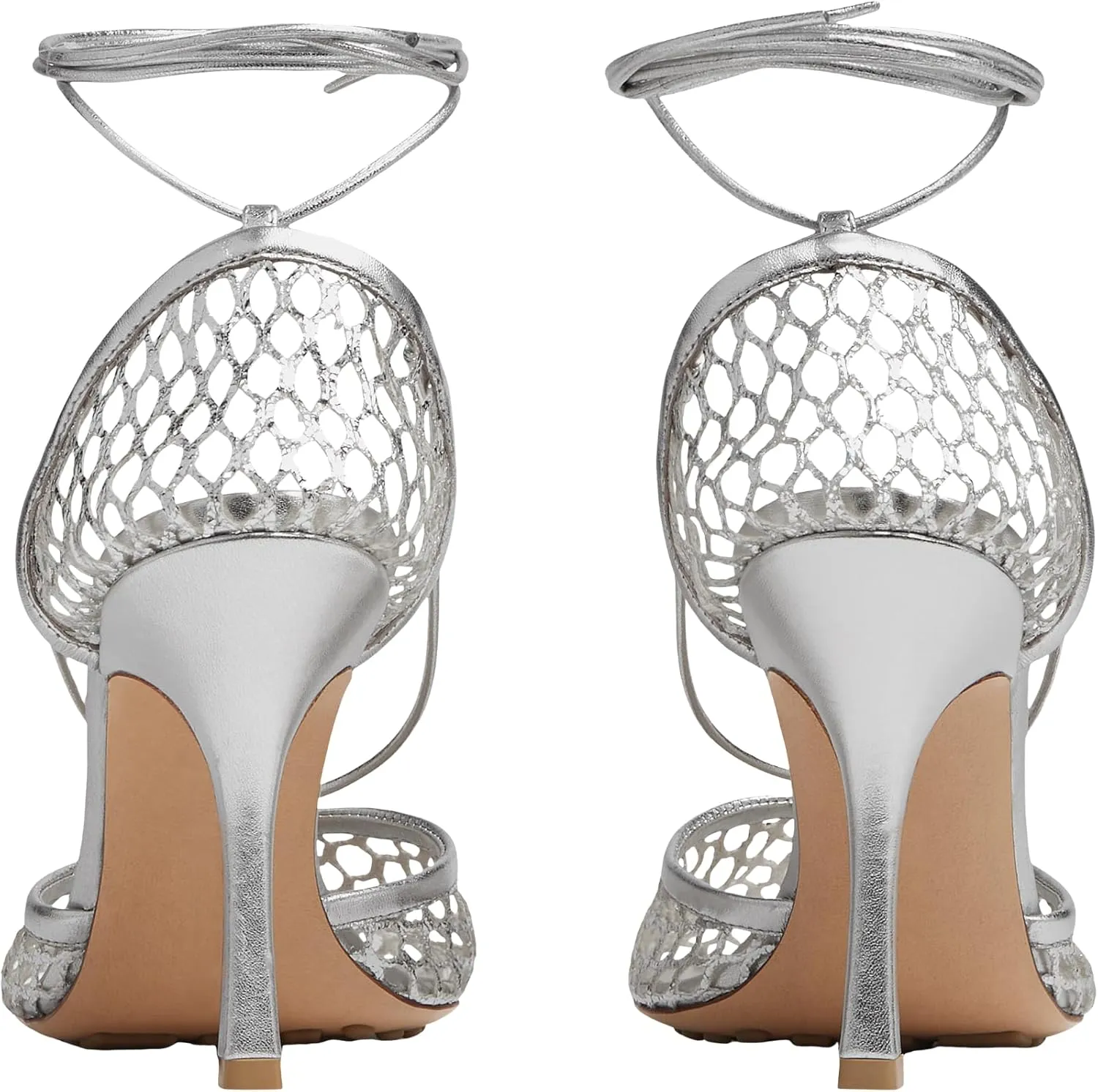 Olomisa Mesh Heels for Women - Wrap-up Heels with Square Toe & Strappy Fishnet Design