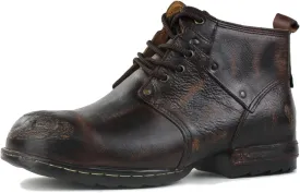 OSSTONE Moto Boots for Men Fashion lace-up Leather Chukka Boots Casual Shoes Metal Cleats OS-6015-3-A-US-R Metal Black