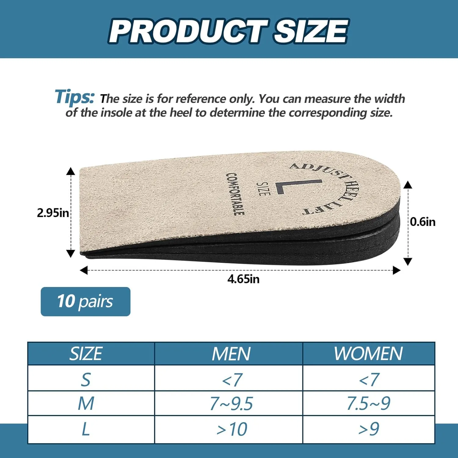 Panitay 10 Pair Adjustable Orthopedic Heel Lift Height Increase Insole Orthopedic Shoe Lifts Men Women Heel Lifts for Achilles Tendonitis Heel Cushions for Heel Relief, Length Discrepancies (Large)