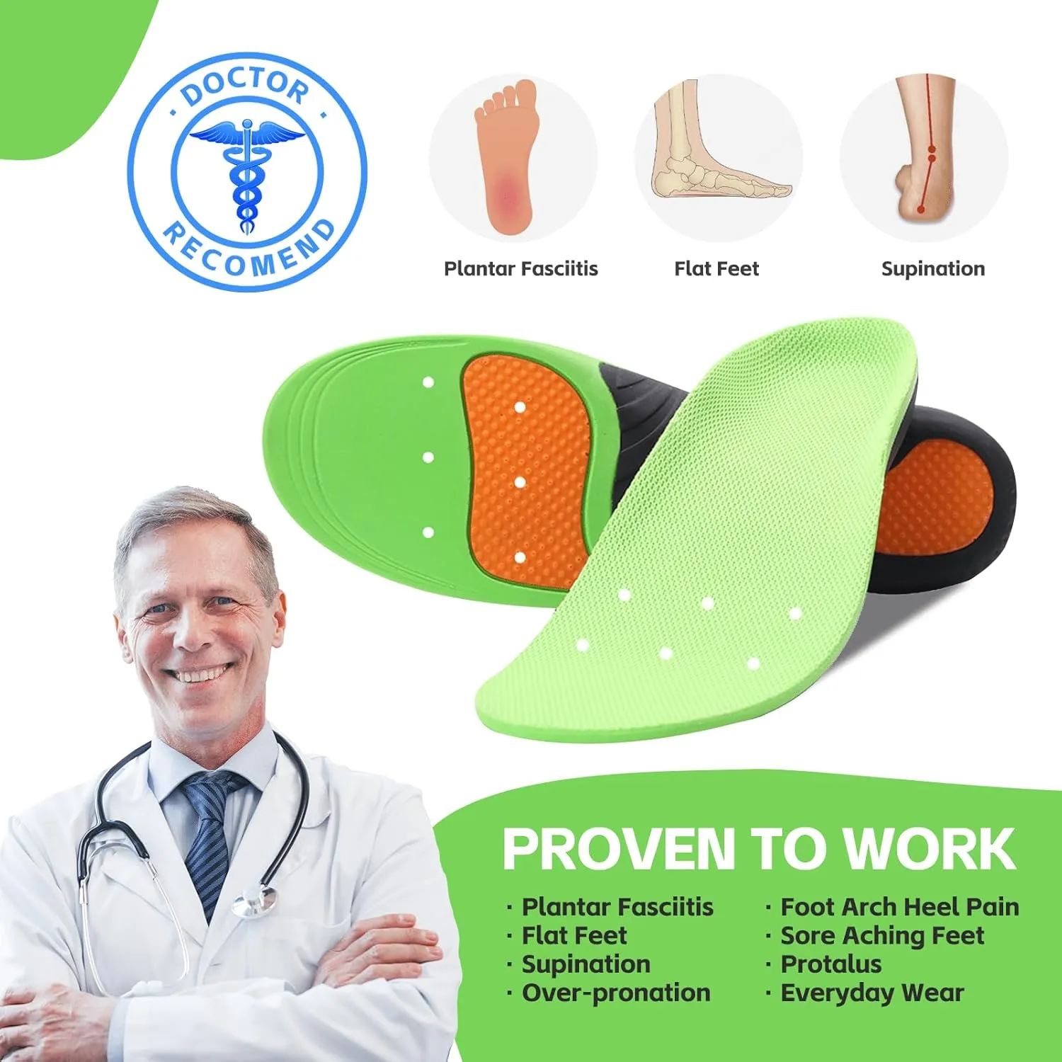 Plantar Fasciitis Arch Support Shoe Inserts Women & Men - Insoles Orthotic Inserts for Flat Feet, Cushioning Shoe Insoles for Foot Pain, Running, Heel Spurs, Arch Pain High Arch - Boot Insoles