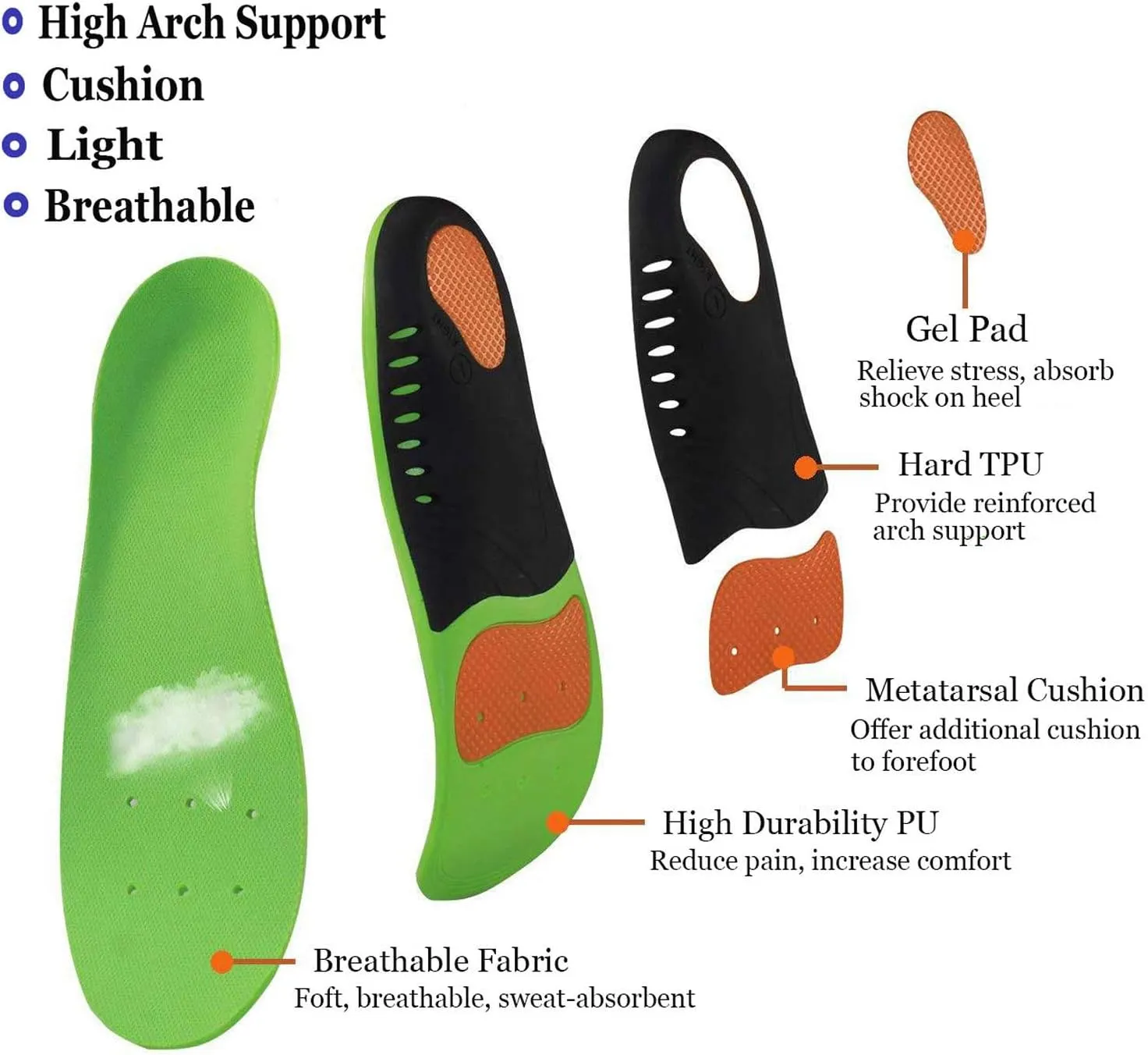 Plantar Fasciitis Arch Support Shoe Inserts Women & Men - Insoles Orthotic Inserts for Flat Feet, Cushioning Shoe Insoles for Foot Pain, Running, Heel Spurs, Arch Pain High Arch - Boot Insoles