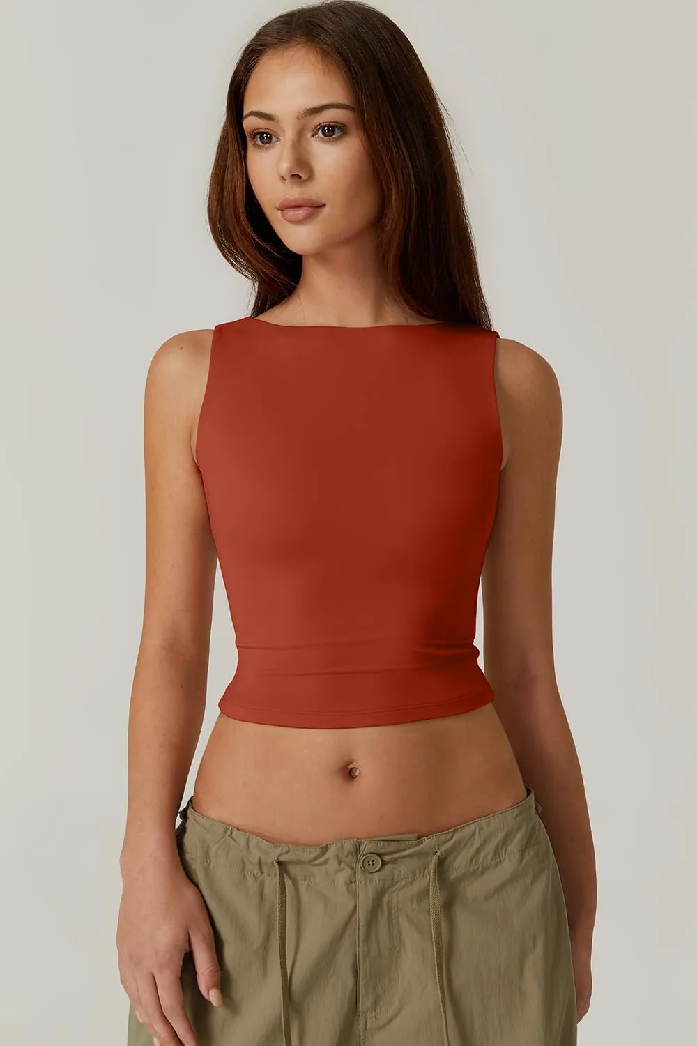 QINSEN Women's Sexy Open Back Sleeveless Crop Tank High Neck Slim Fit Cropped Tee Shirt Y2k Tops